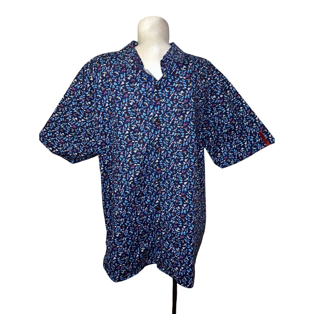 New English Laundry Top Mens Sz 3X Navy Butterfly Bird Print Button Up Shirt NWT